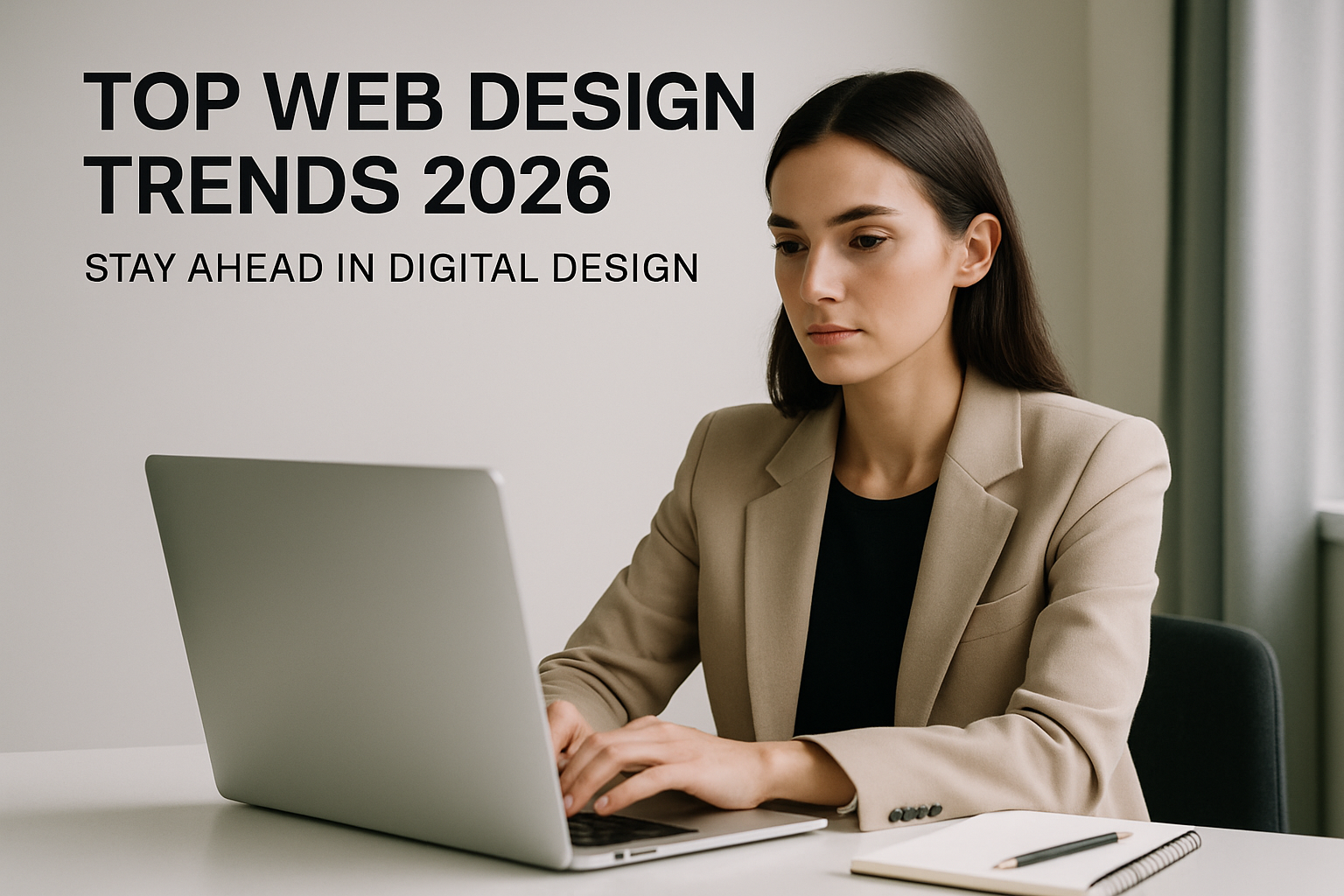 Innovative web design trends for 2026 showcased in a modern aesthetic layout with vibrant colors and interactive elements.